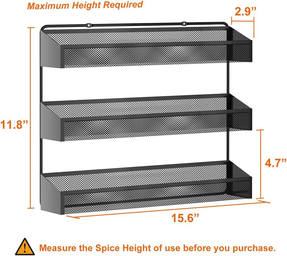 AULEDIO 2 Pack Spice Rack Organizer, 3 Tier Counter-top Stand or Wall Mounted Storage Rack Hanging Shelf for Kitchen Cabinet, Cupboard, Pantry Door Bathroom Shower Cosmetic (Black)